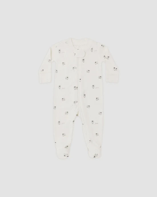 ZIP LONG SLEEVE SLEEPER FOOTIE SHEEP - IVORY | Quincy Mae