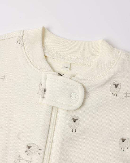ZIP LONG SLEEVE SLEEPER FOOTIE SHEEP - IVORY | Quincy Mae