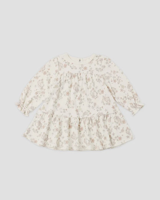 TIERED JERSEY DRESS FLORAL VINE - NATURAL | Quincy Mae
