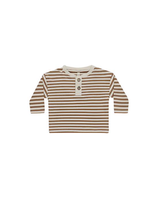 LONG SLEEVE HENLEY TEE || CINNAMON STRIPE