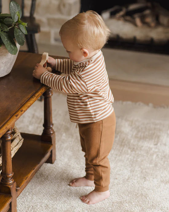 LONG SLEEVE HENLEY TEE || CINNAMON STRIPE