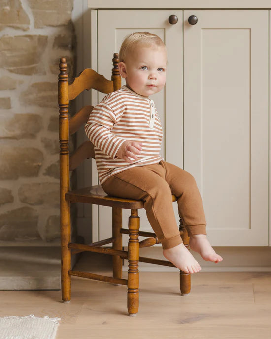 LONG SLEEVE HENLEY TEE || CINNAMON STRIPE