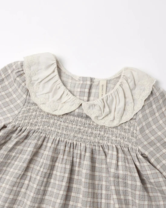 CALLIE DRESS BLUE GINGHAM - CLOUD | Quincy Mae