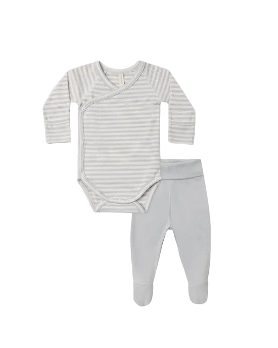 SIDE SNAP BODYSUIT + PANT SET CLOUD STRIPE - CLOUD | Quincy Mae