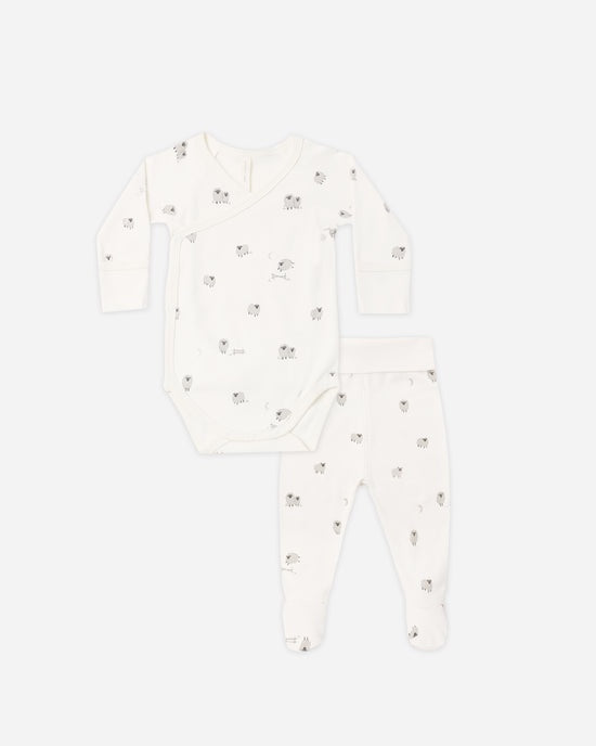 SIDE SNAP BODYSUIT + PANT SET SHEEP - IVORY | Quincy Mae