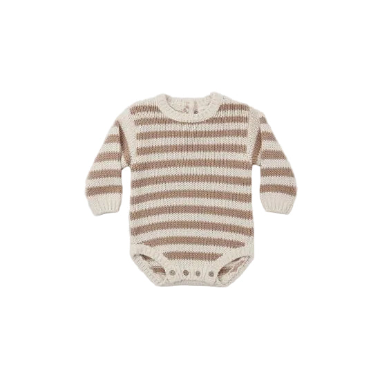 REX ROMPER ALMOND STRIPE - ALMOND | Quincy Mae