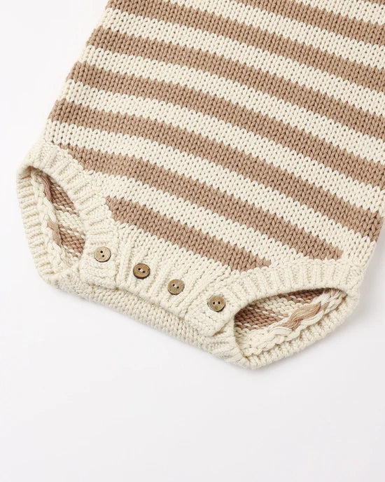 REX ROMPER ALMOND STRIPE - ALMOND | Quincy Mae
