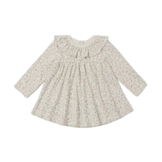 Ruffle Collar Jersey Dress Floret - Ivory | Quincy Mae