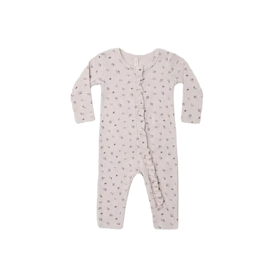 Ruffle Jumpsuit Heart Ditsy - Lilac | Quincy Mae