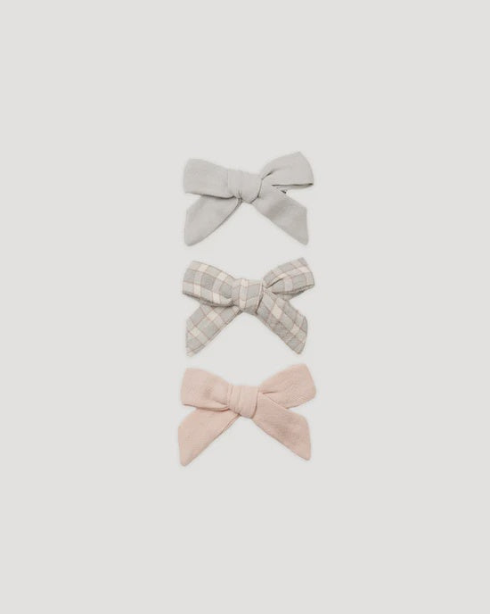 Bow Clip Set Of 3 Cloud, Blue Gingham, Dusty Rose | Quincy Mae