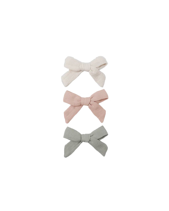 BOW W CLIP, SET OF 3 || NATURAL, FERN, ROSE | Quincy Mae