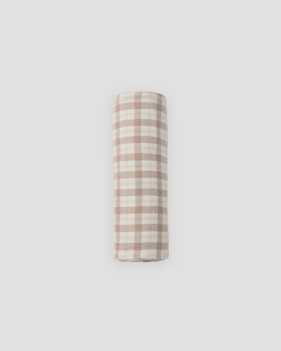 WOVEN SWADDLE RUSTIC PLAID - ALMOND | Quincy Mae