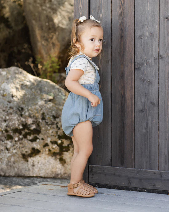 Ruffle Collar Bodysuit - Blue Ditsy - Natural | Rylee + Cru