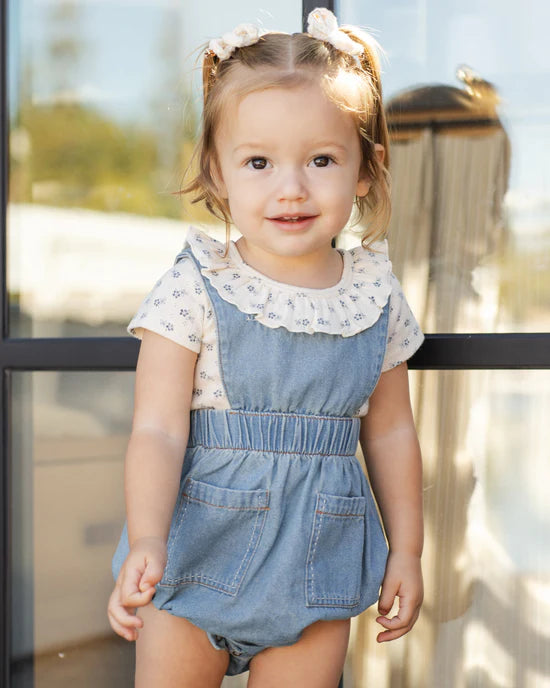 Ruffle Collar Bodysuit - Blue Ditsy - Natural | Rylee + Cru