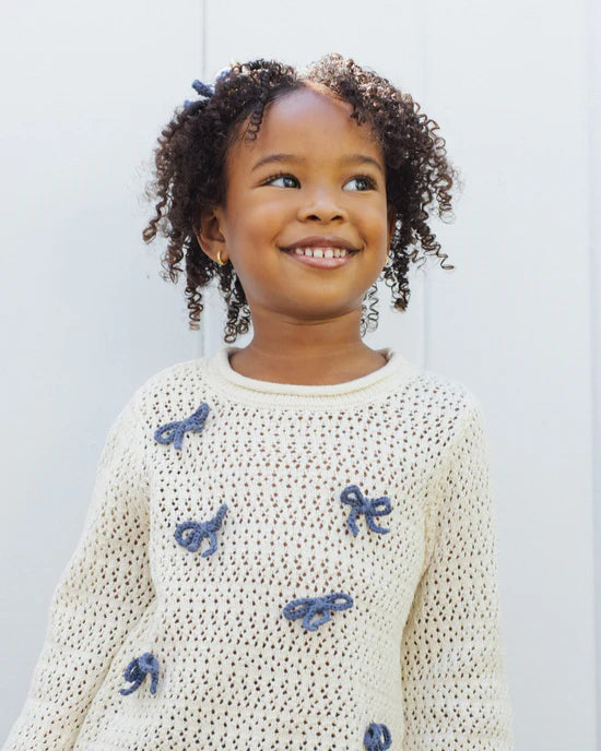 Crochet Knit Pullover - Bows - Natural | Rylee + Cru
