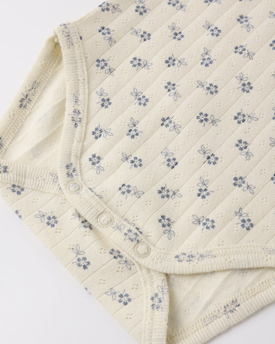 Ruffle Collar Bodysuit - Blue Ditsy - Natural | Rylee + Cru