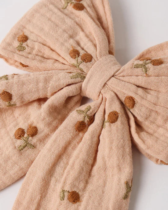 Oversized Bow - Cherry Embroidery - Melon | Rylee + Cru