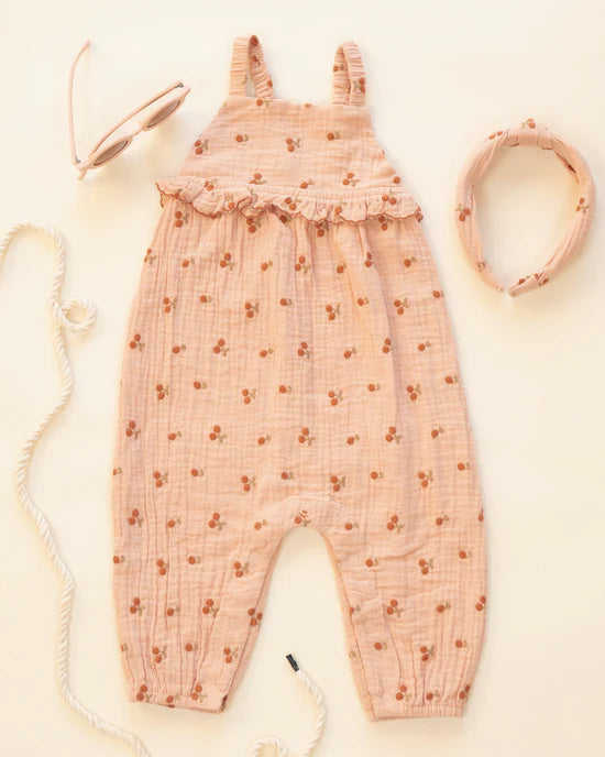Kinsley Jumpsuit - Cherry Embroidery - Melon | Rylee + Cru