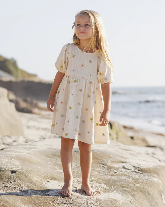 Marley Dress - Embroidered Daisies - Natural | Rylee + Cru