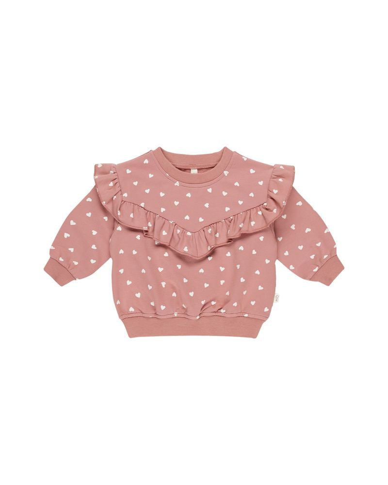 Ruffle Sweatshirt || Lipstick Hearts | Quincy Mae