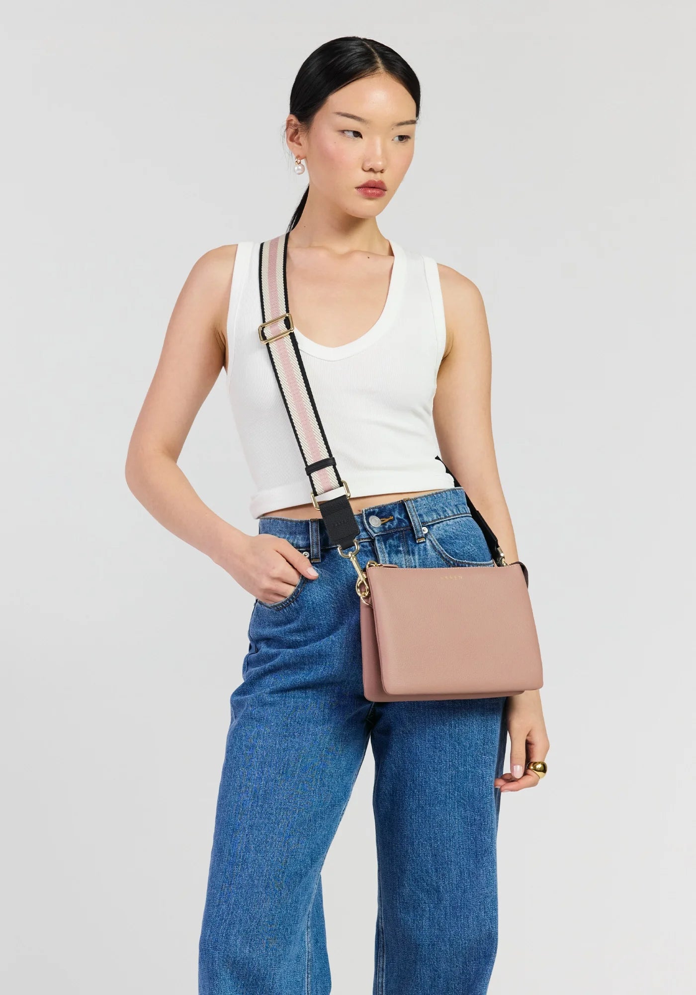 Feature Strap Webbing - Black + Rosewater + White | Saben