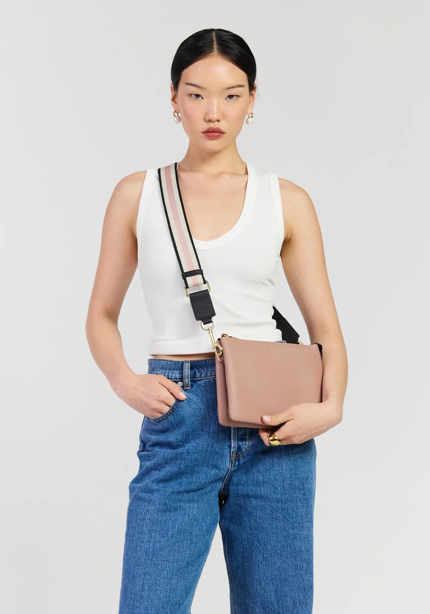 Feature Strap Webbing - Black + Rosewater + White | Saben