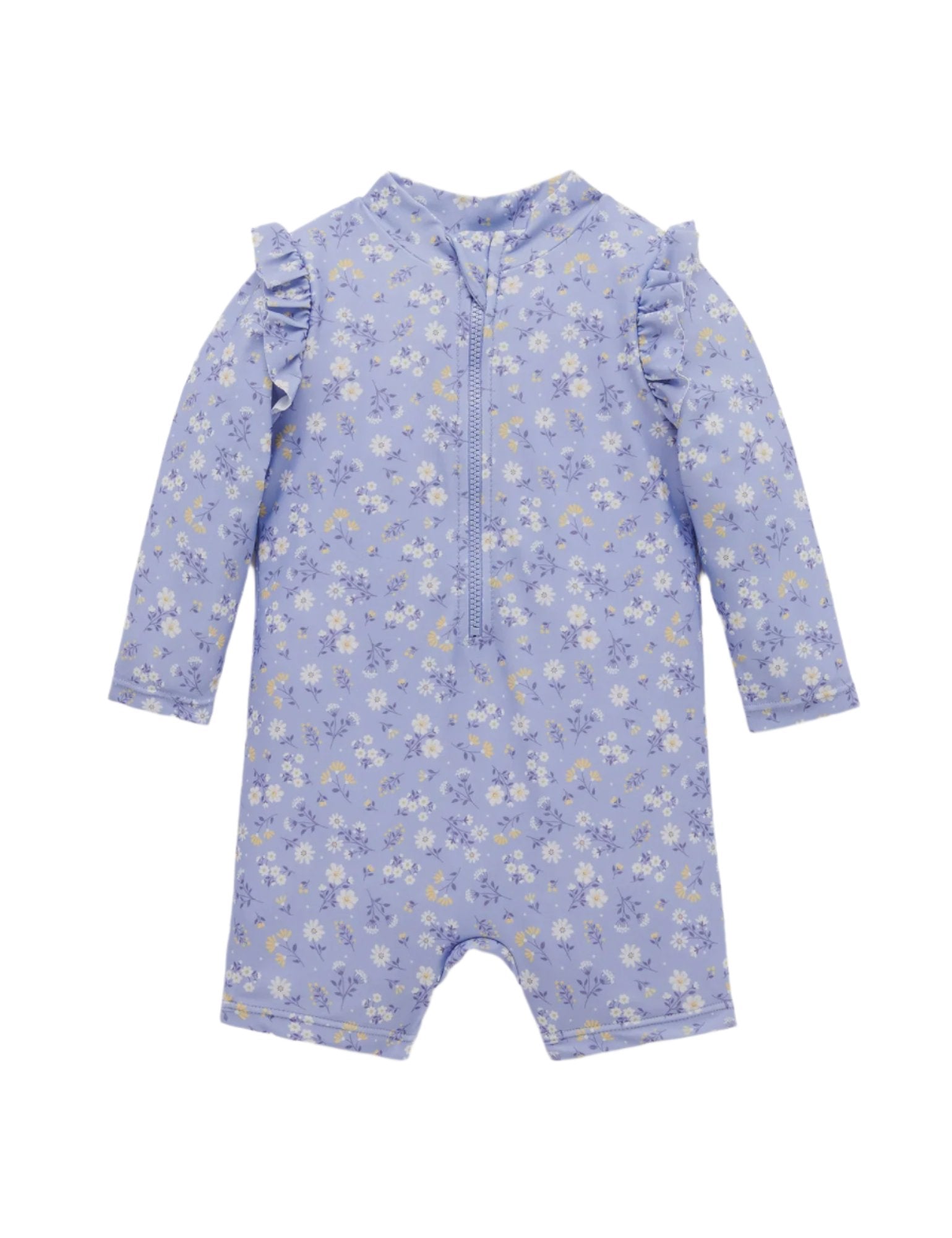 Long Sleeve Rashie Sunsuit Blue Daisy | Purebaby