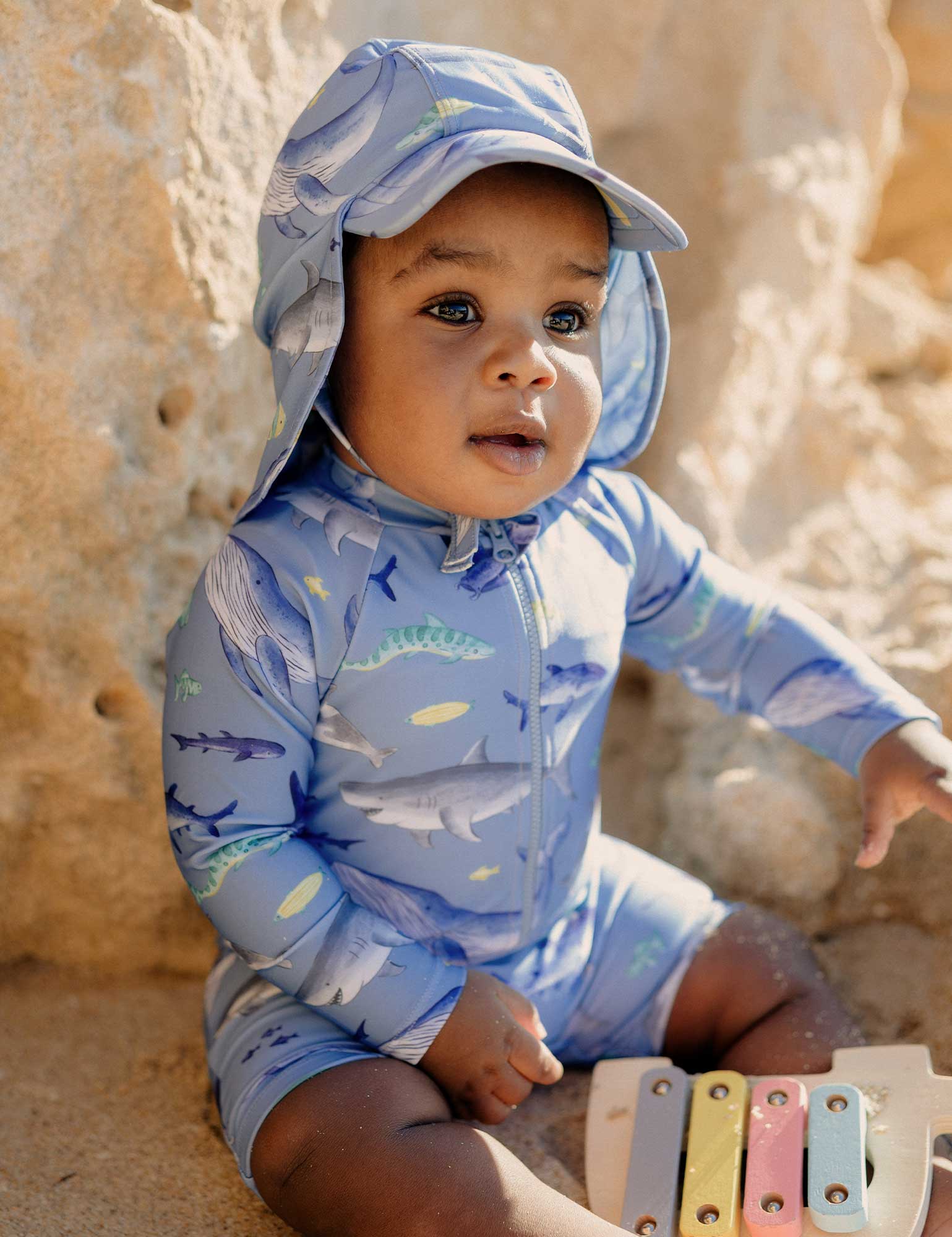 Long Sleeve Rashie Sunsuit Shark | Purebaby