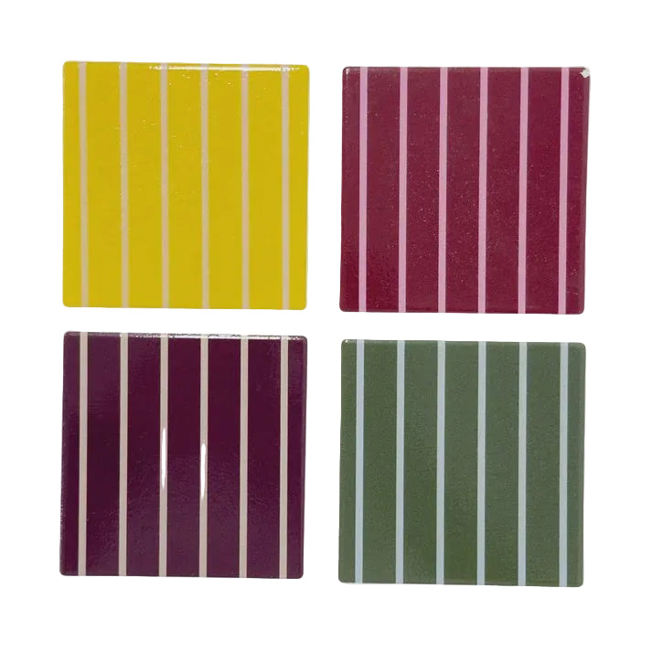 Onyx Square Stripe Ceramic Coaster - Set of 4 | Garcia