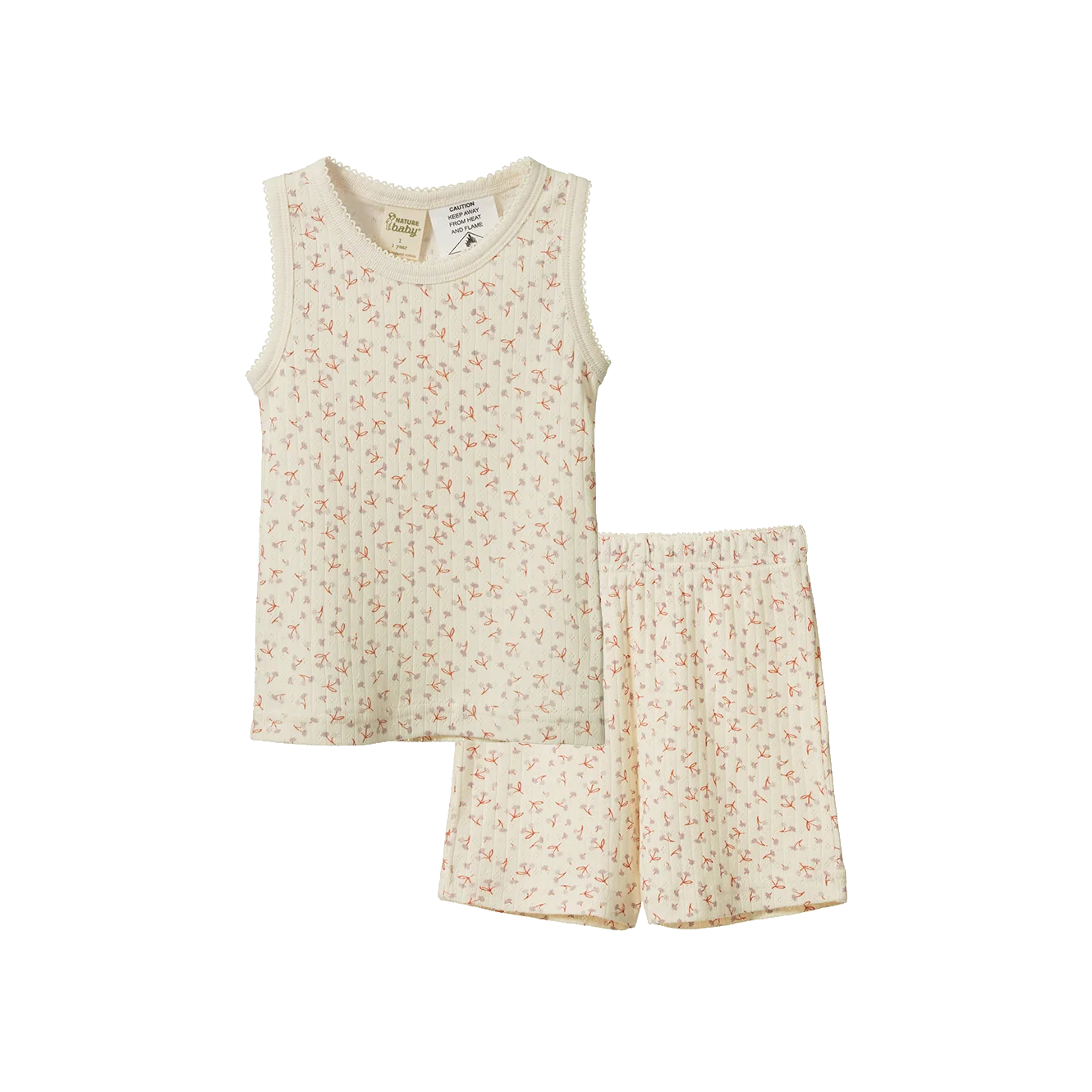 Singlet Pyjama Set Pointelle - Dandelion Print | Nature Baby