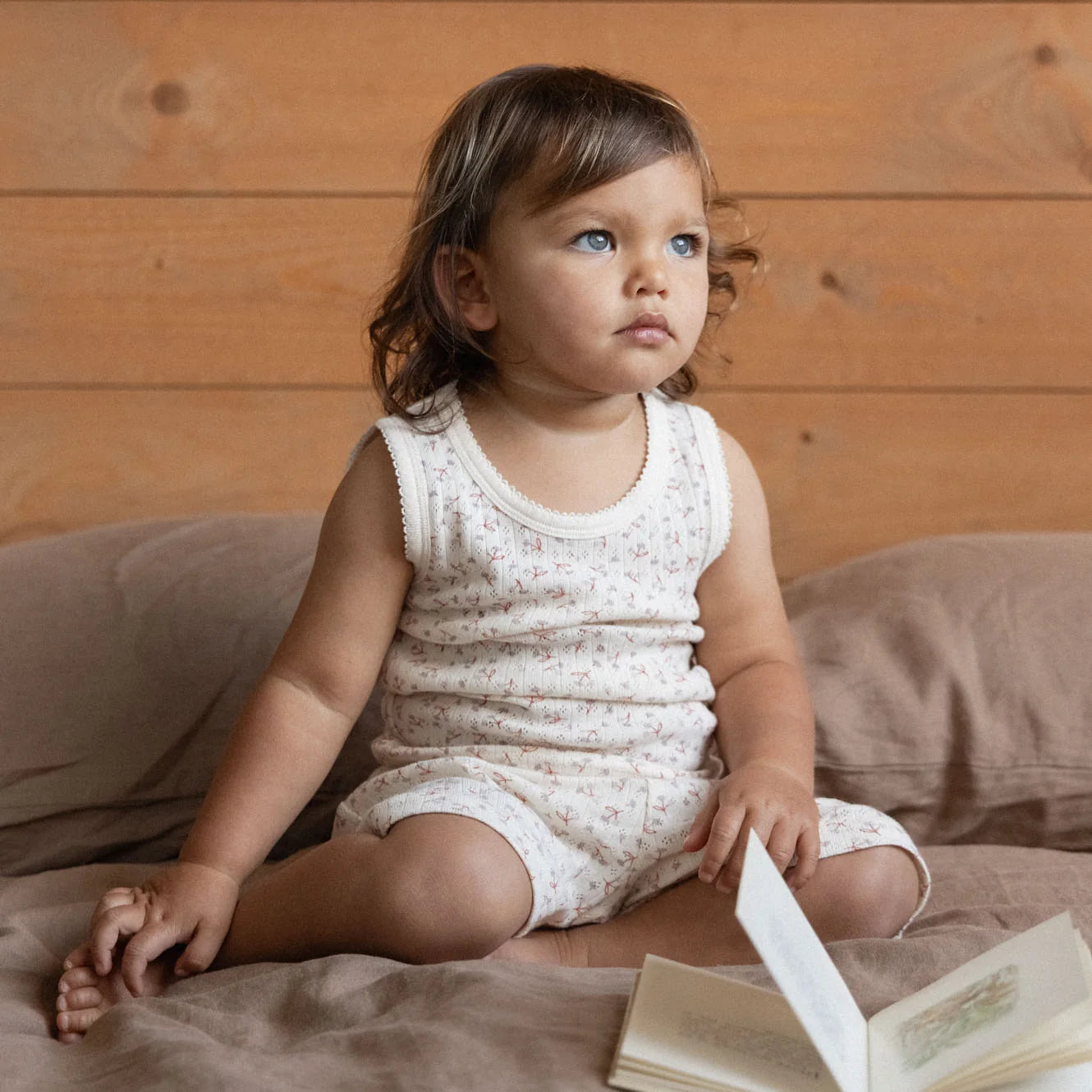 Singlet Pyjama Set Pointelle - Dandelion Print | Nature Baby