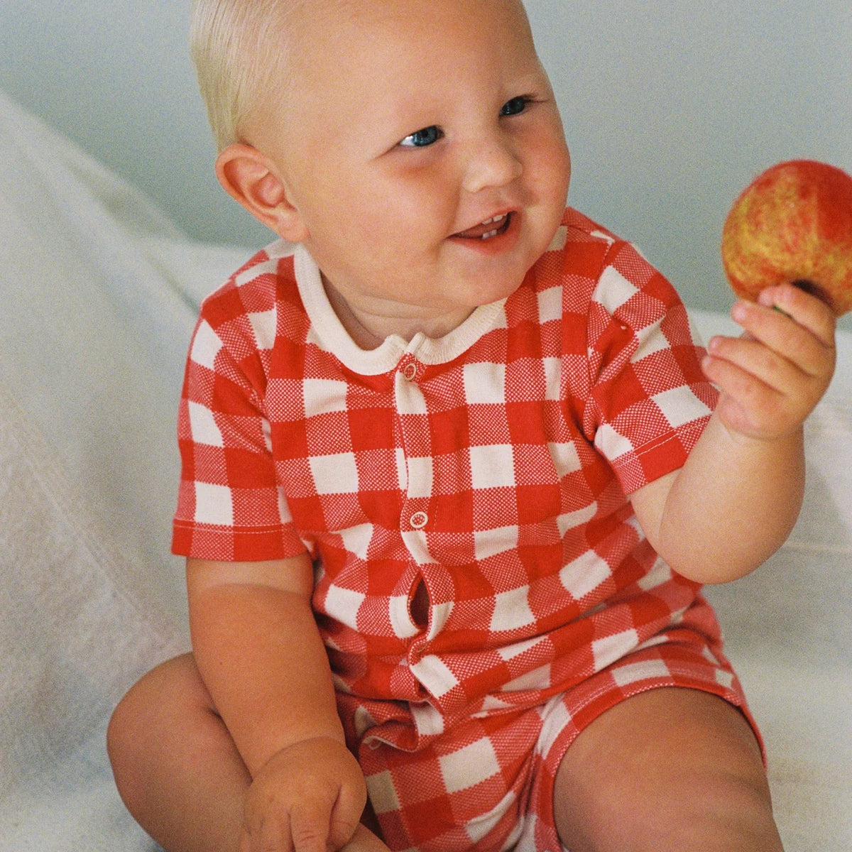 SUMMER SLEEPY SUIT - Red Crispin Check | Nature Baby