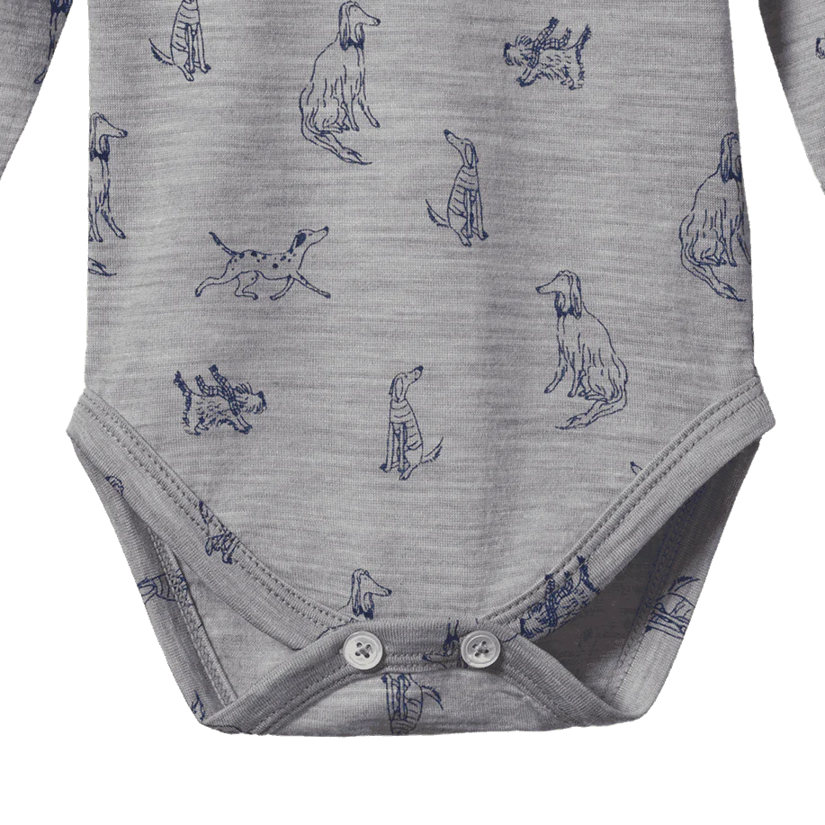 MERINO LONG SLEEVED BODYSUIT - Best Friend Print | Nature Baby