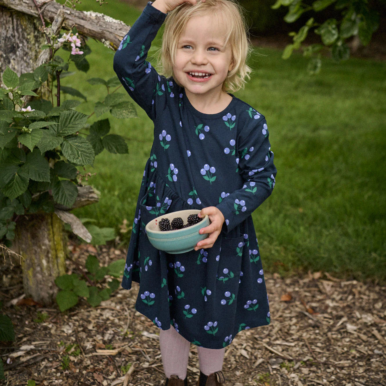 Long Sleeve TWIRL DRESS - Winter Berry Navy Print | Nature Baby