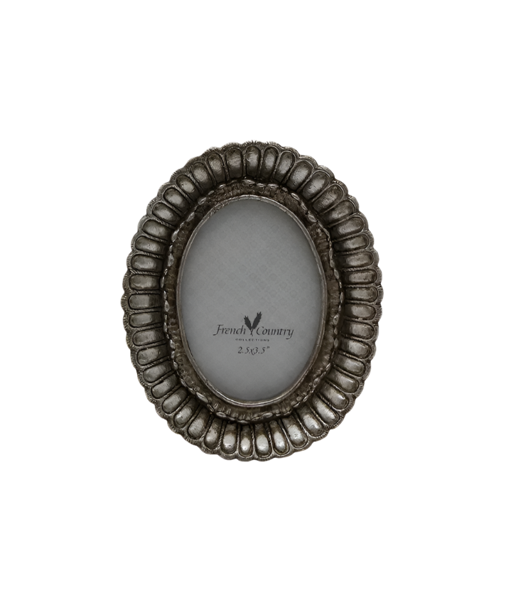 Fanned Oval Photo Frame Pewter Finish 2.5x3.5" | French Country