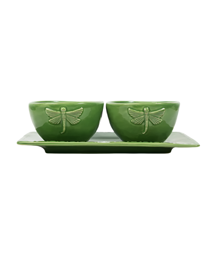 Dragonfly Stoneware Green Condiment Set (3PC) | French Country