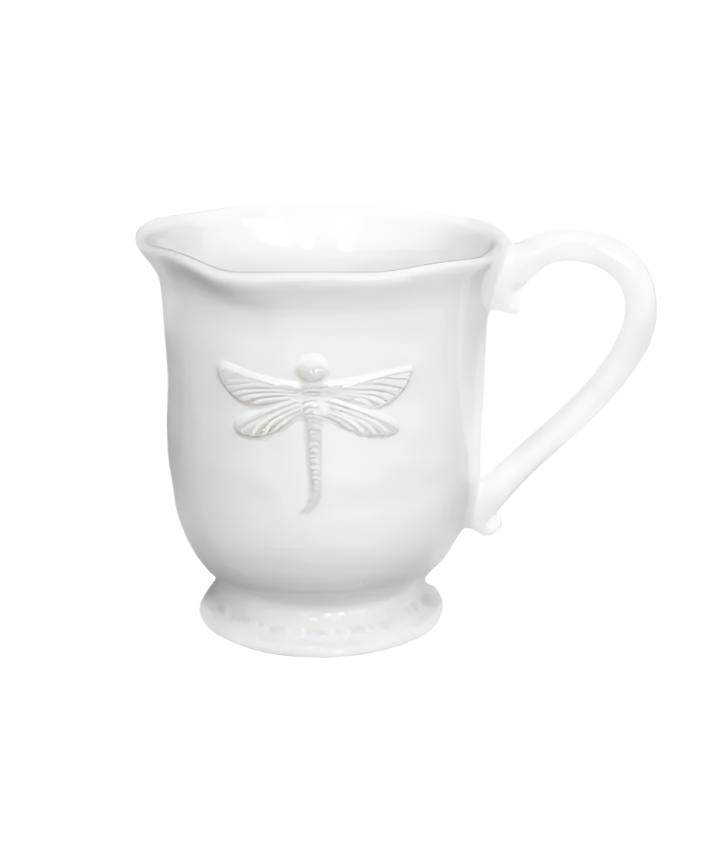 Dragonfly Stoneware White Mug | French Country