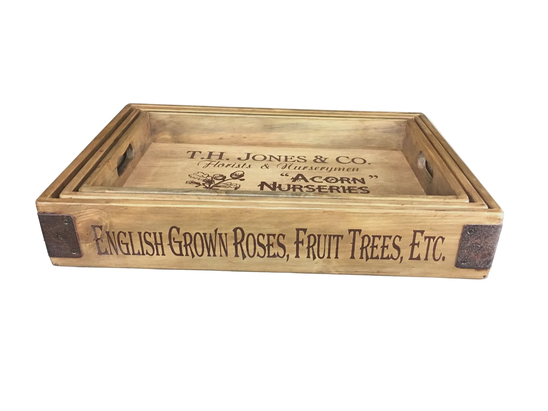 Set of 3 Wooden Trays with Steel Corners | Blue Goose Imports