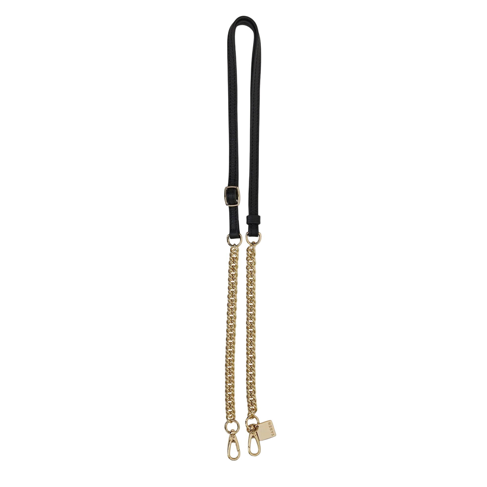 Feature Strap Chain Gold Curb + Black Leather | Saben