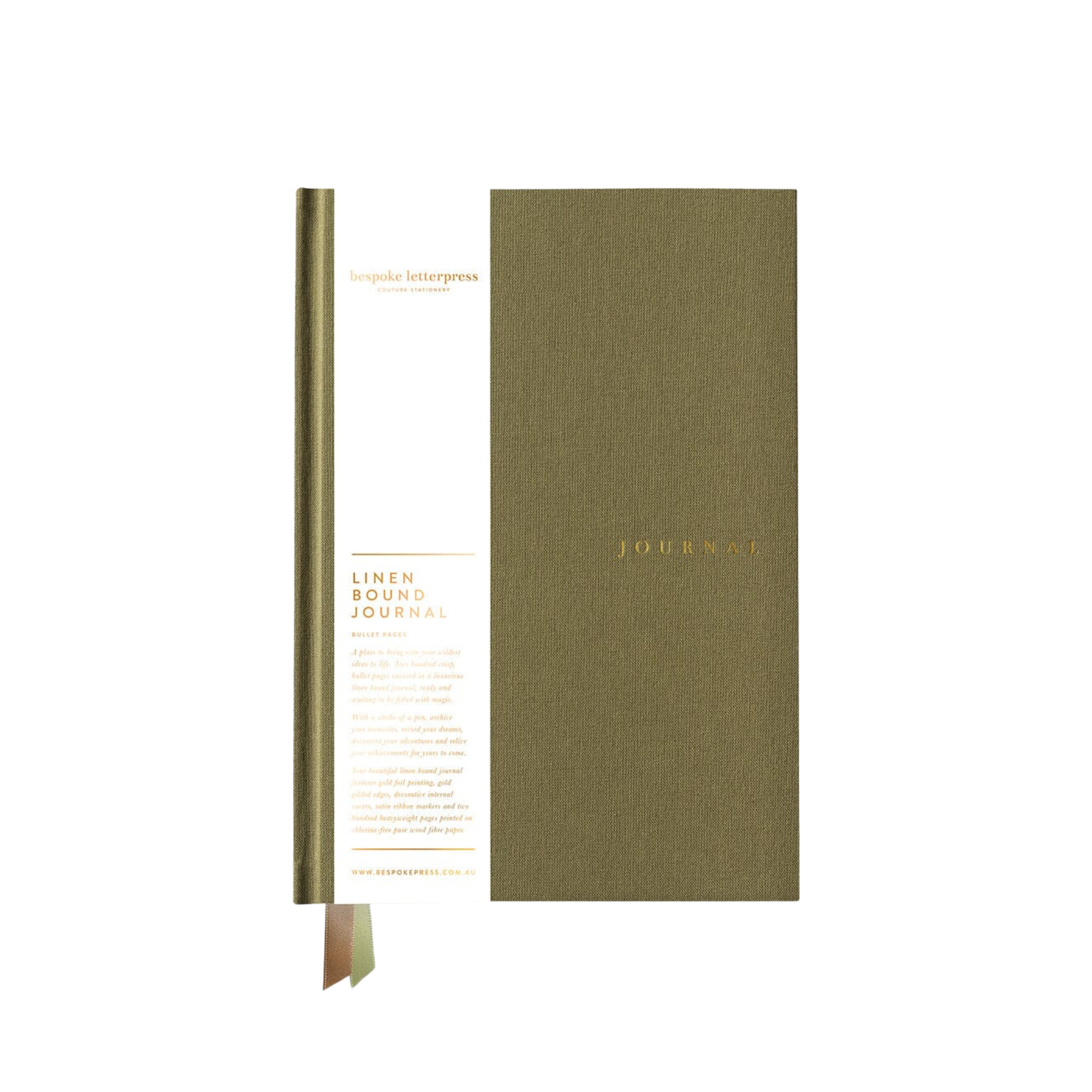 Linen Bound Journal - Saltmarsh Green (Bullet Journal) | Bespoke Letterpress