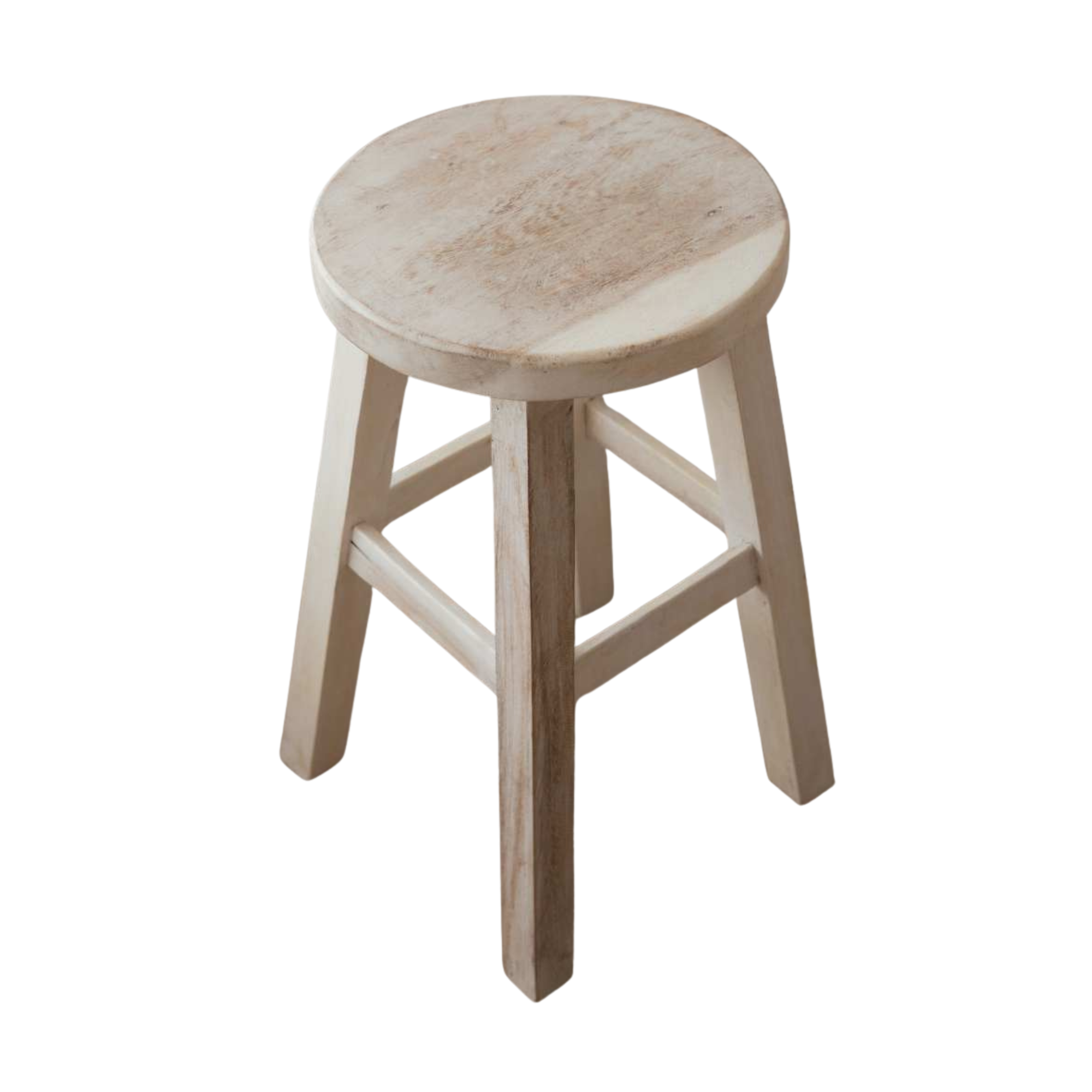 White Wash Wooden Stool - Round Top | Barron Imports