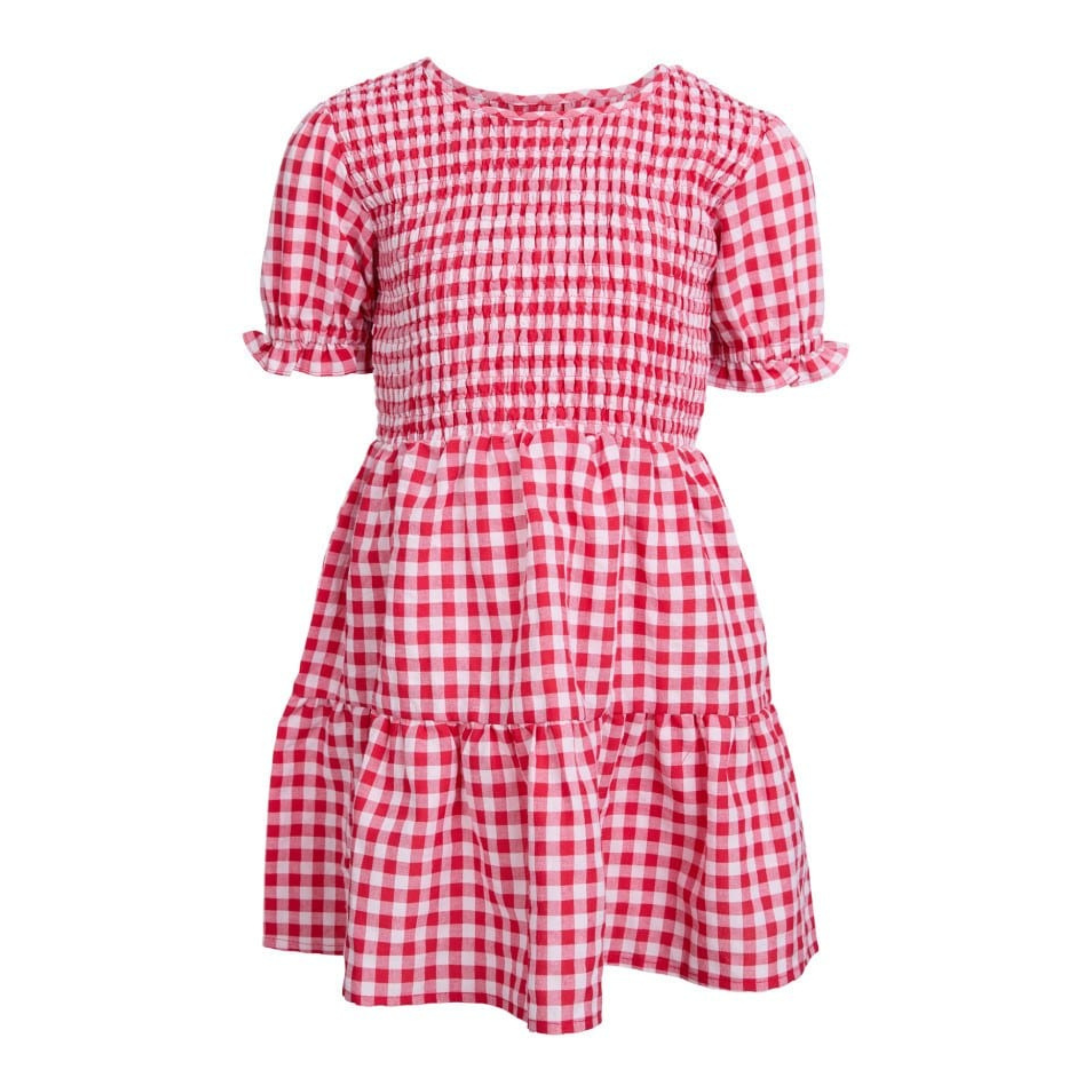 Elsa Gingham Shirred Dress - Red | Eve Girl