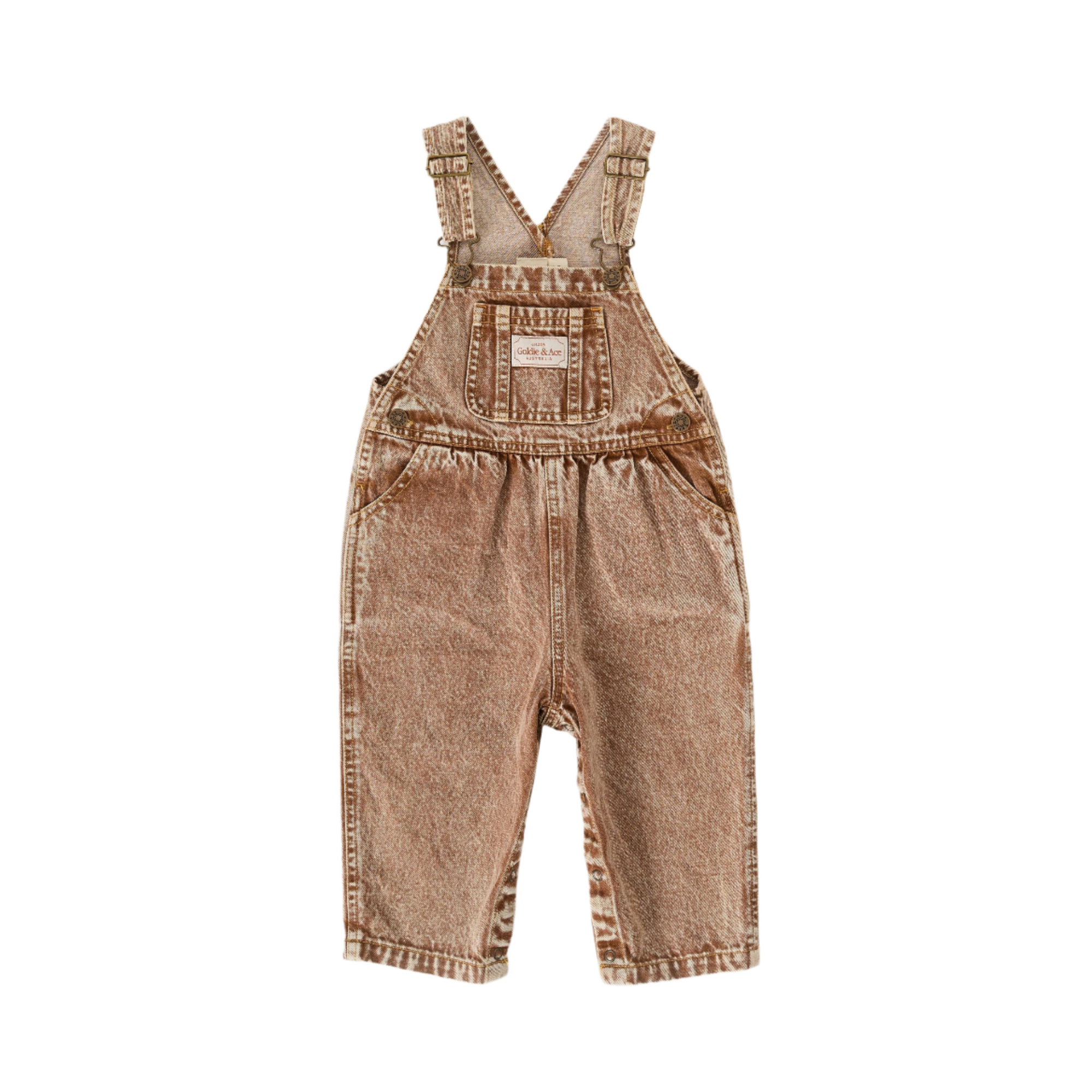 AUSTIN VINTAGE WASHED DENIM OVERALLS BROWN | Goldie + Ace