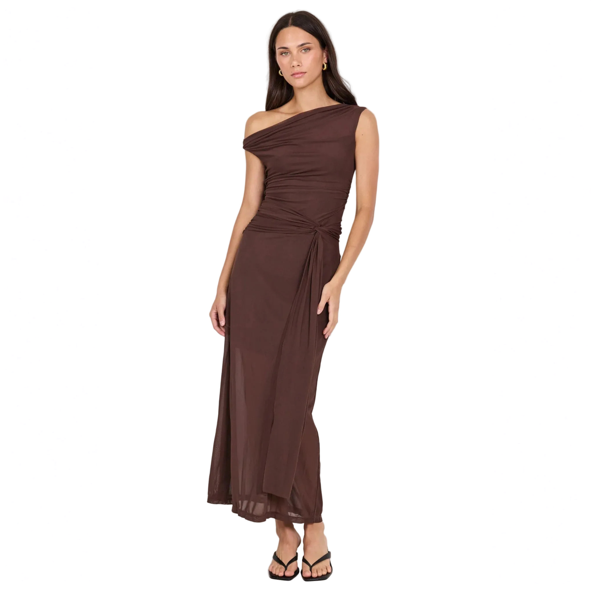 Monarch Chocolate Mesh Off Shoulder Maxi Dress | Georgia Zoe