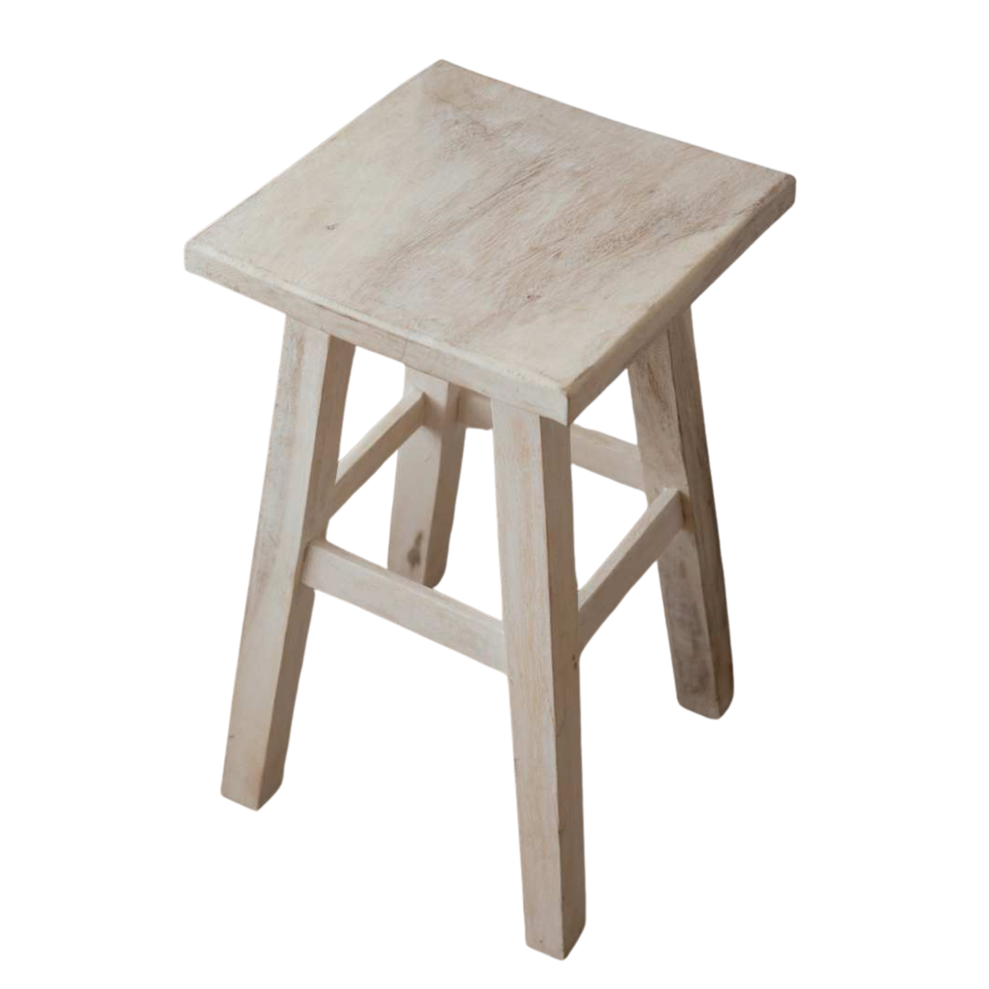 White Wash Wooden Stool - Square Top | Barron Imports
