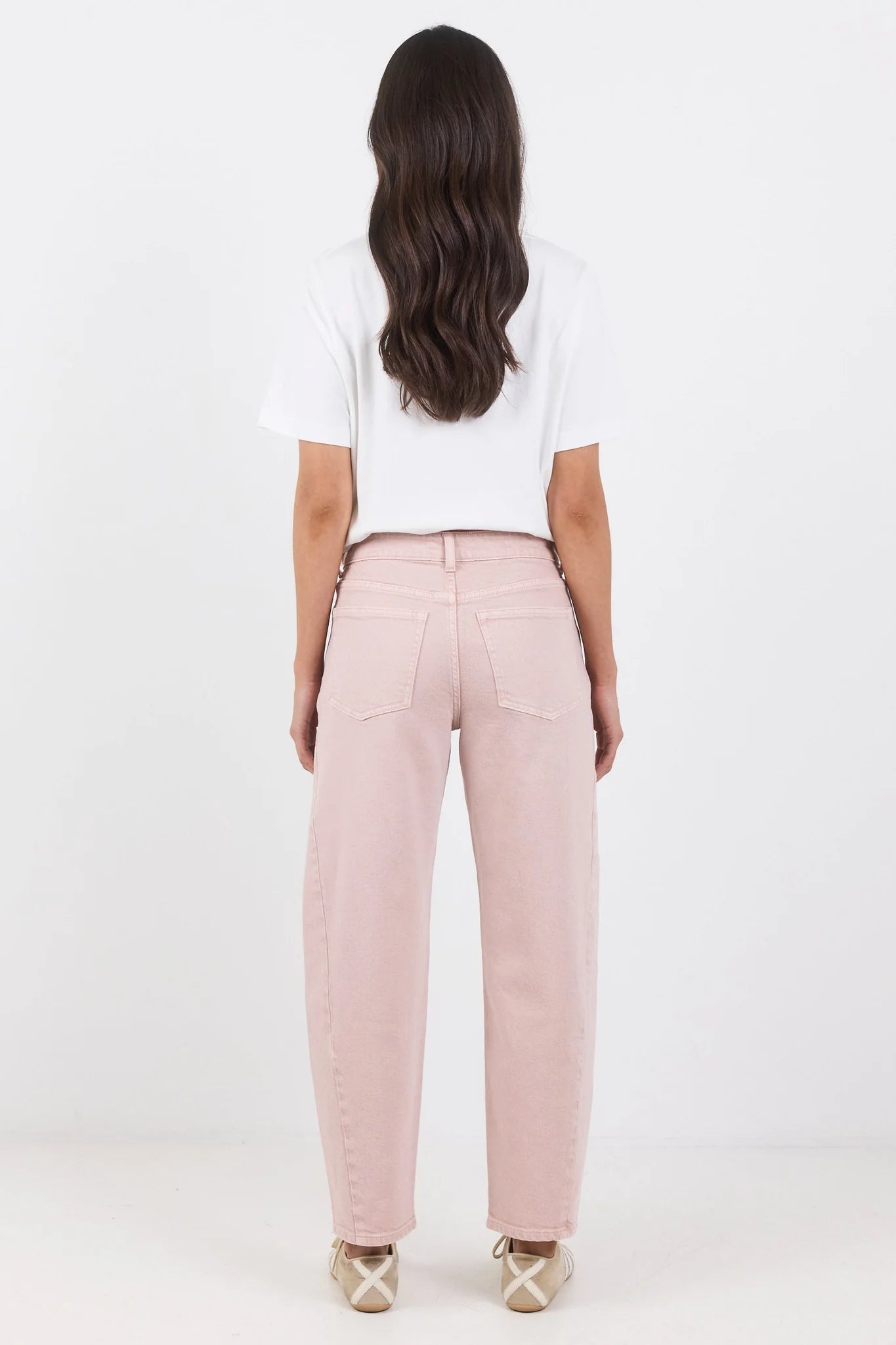 Idolise Pale Pink Stretch Soft Barrel Jean - Pale Pink | Stories Be Told