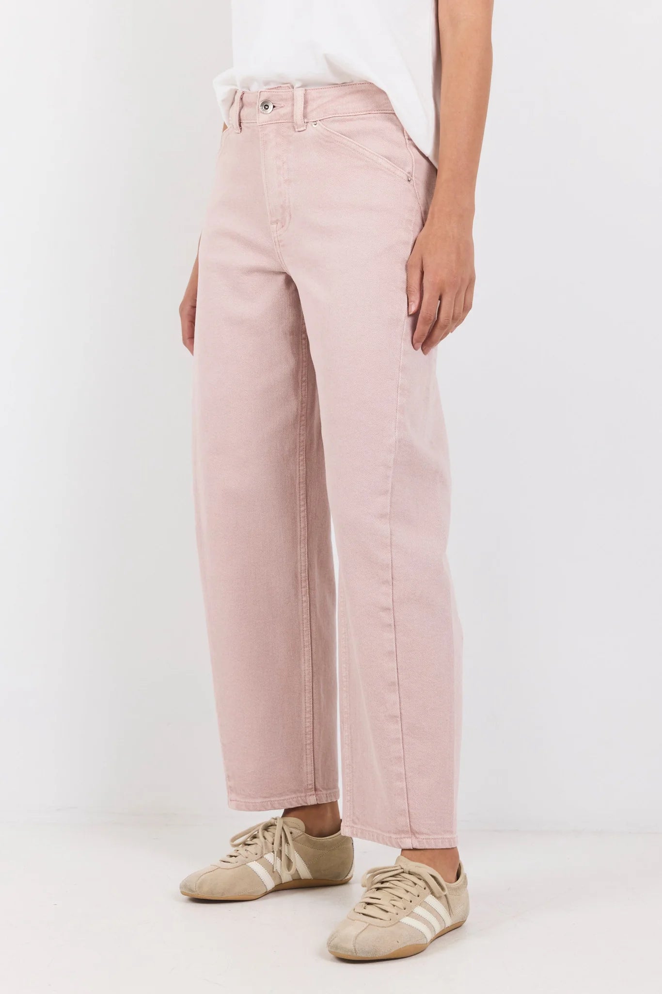 Idolise Pale Pink Stretch Soft Barrel Jean - Pale Pink | Stories Be Told
