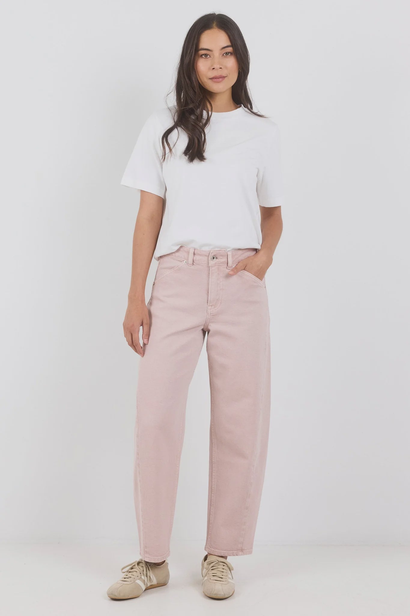 Idolise Pale Pink Stretch Soft Barrel Jean - Pale Pink | Stories Be Told