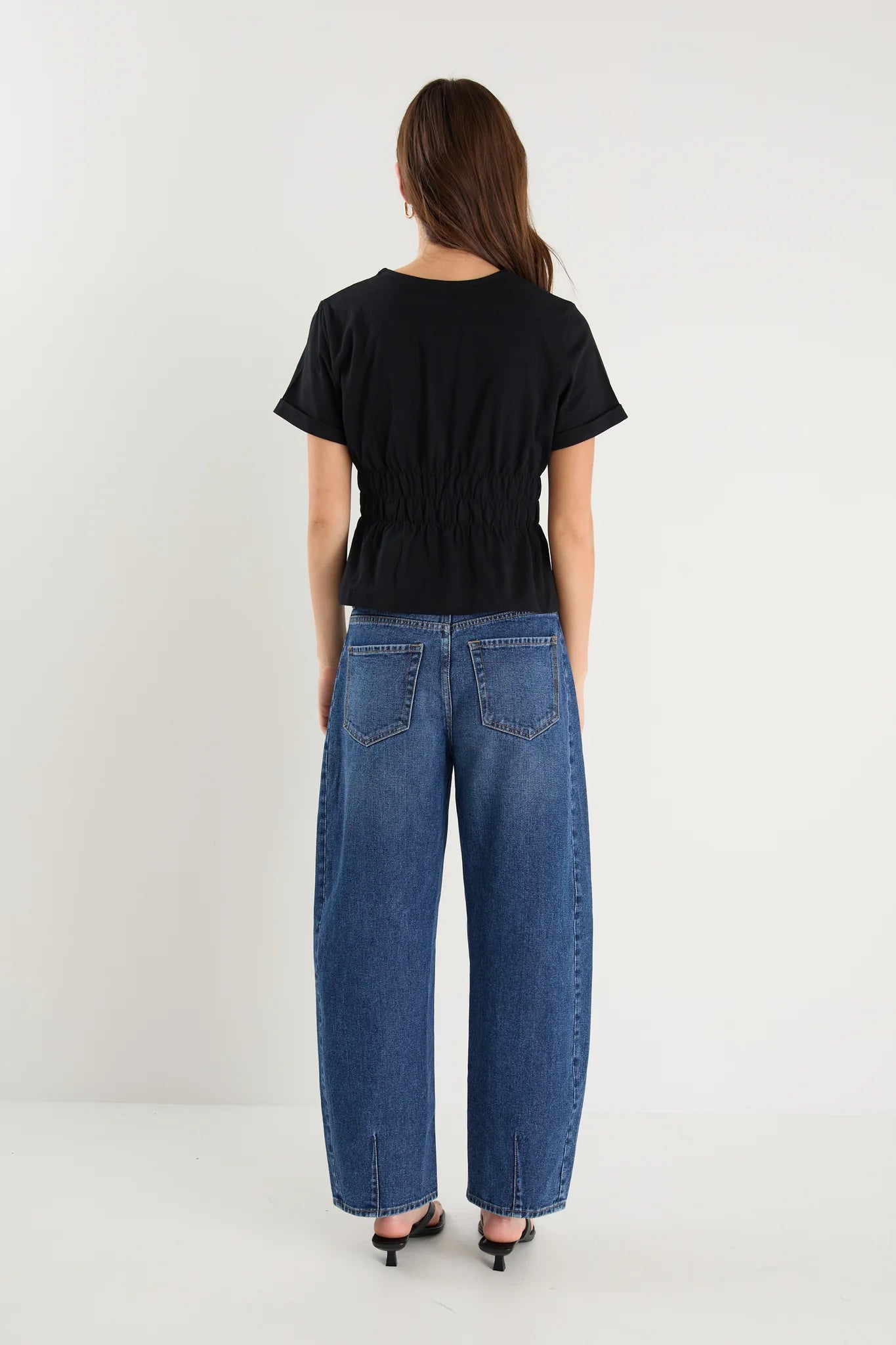 Svelte Black Shirred Detail SS Tee - Black | Among The Brave