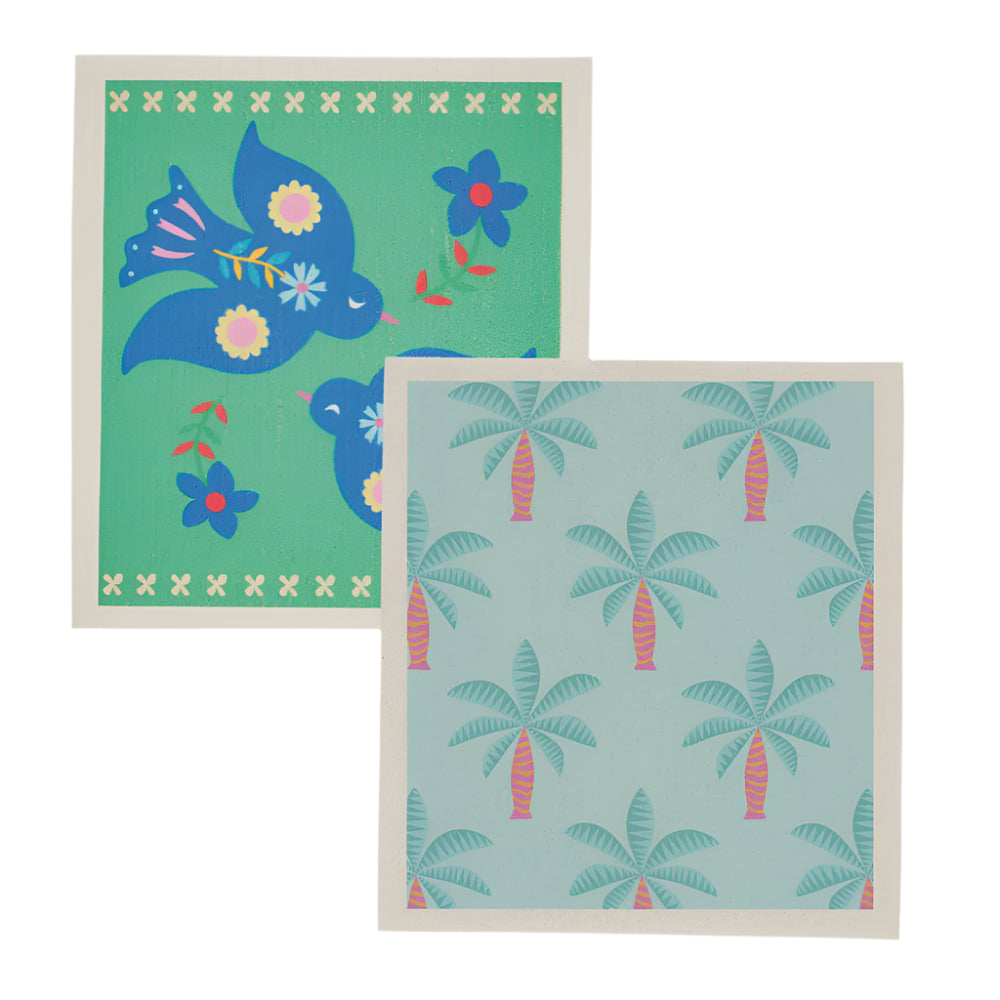 Swedish Style Dish Cloths - Set of 2 - Fiesta Bird/Fiesta Palm | Annabel Trends